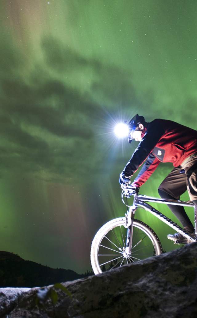 Mountain biking with Aurora Borealis in the Upper Peninsula of Michigan