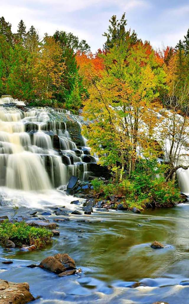 Fall color at Bond Falls, located in the Upper Peninsula of Michigan