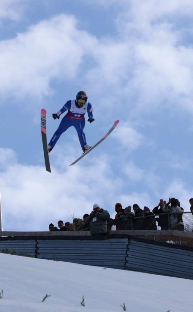 A ski jumper at Pine Mountain Ski Jumps in the Upper Peninsula of Michigan