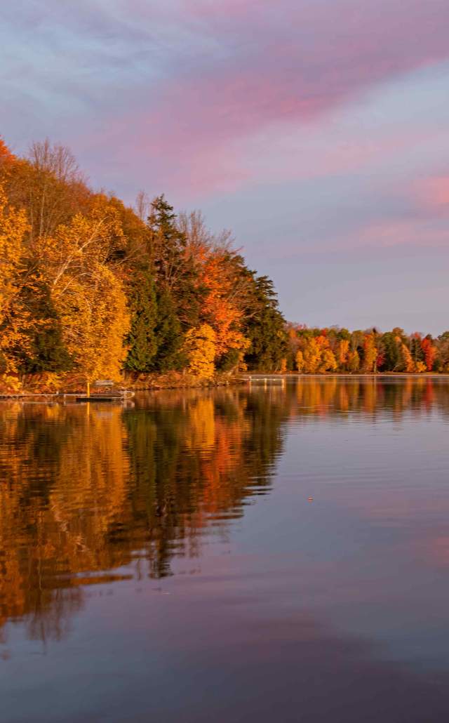 Morning twilight on Sunset Lake during fall in the Upper Peninsula