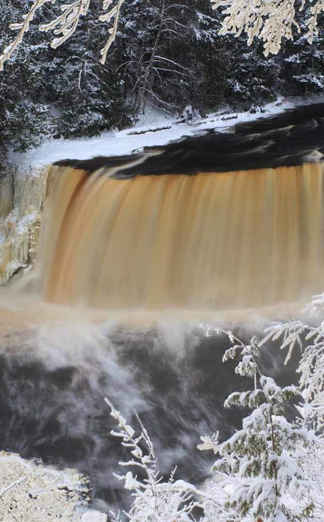 Winter at Tahquamenon Falls State Park, located in the Upper Peninsula of Michigan
