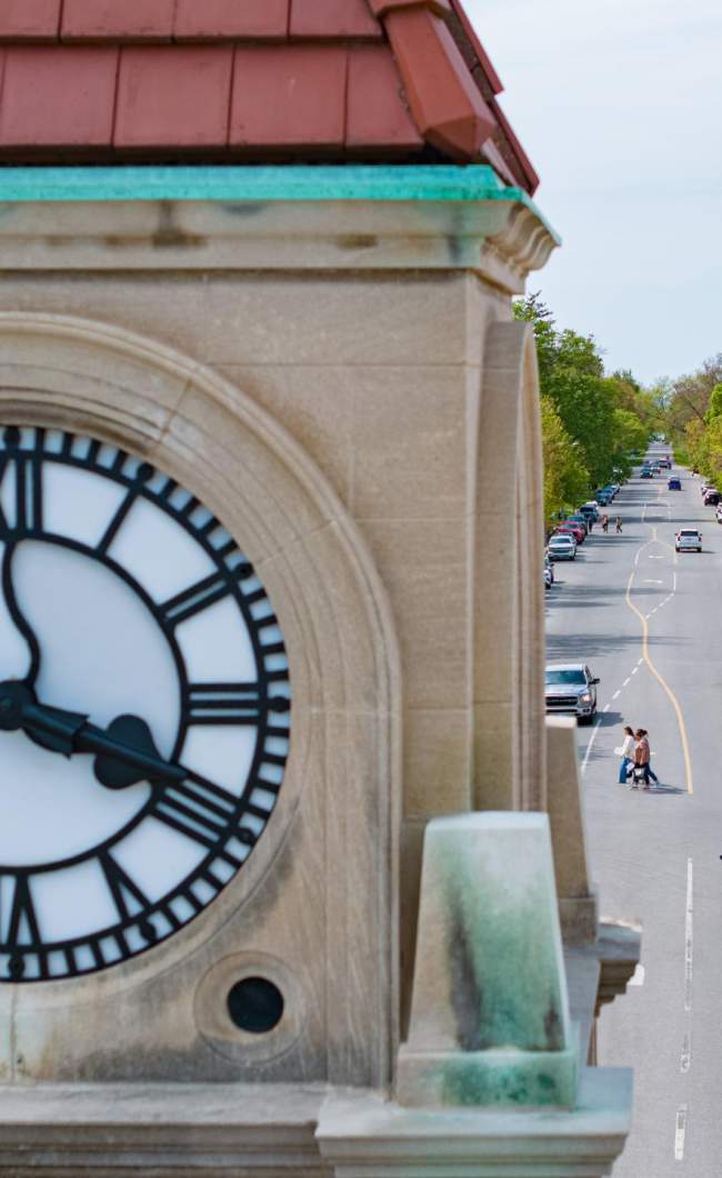 Aerial view of clock tower on Queen Street