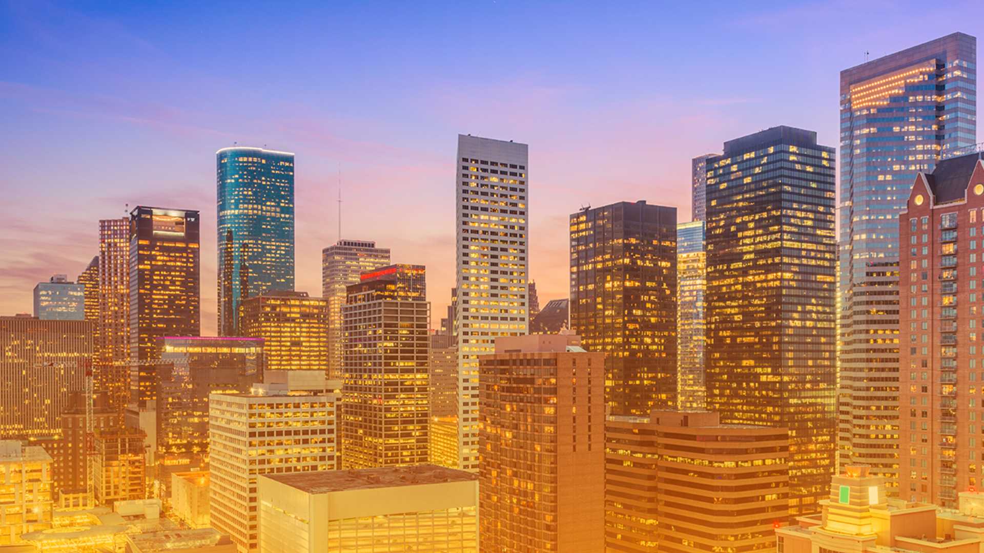 Houston downtown skyline in the evening