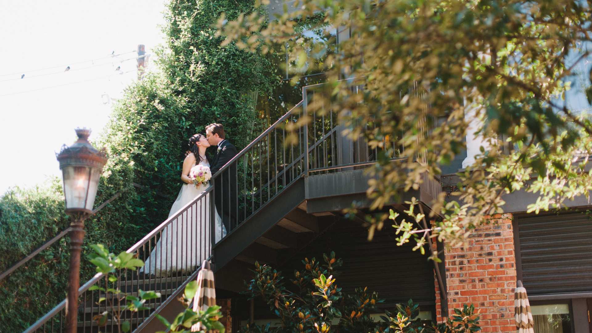 Couple Kissing on Stairway