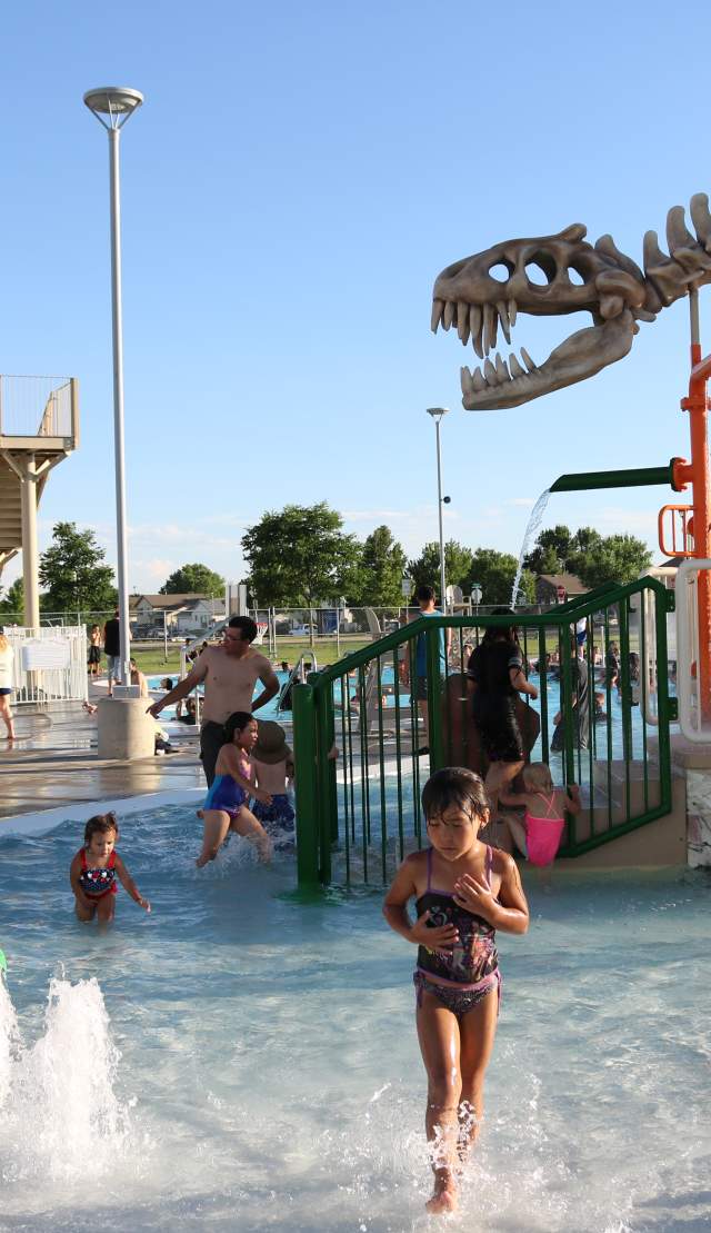 Discovery Bay Slide and Pool with children and adults playing