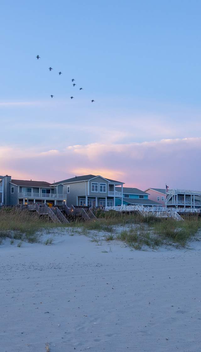 Brunswick County beach vacation rental homes at dusk