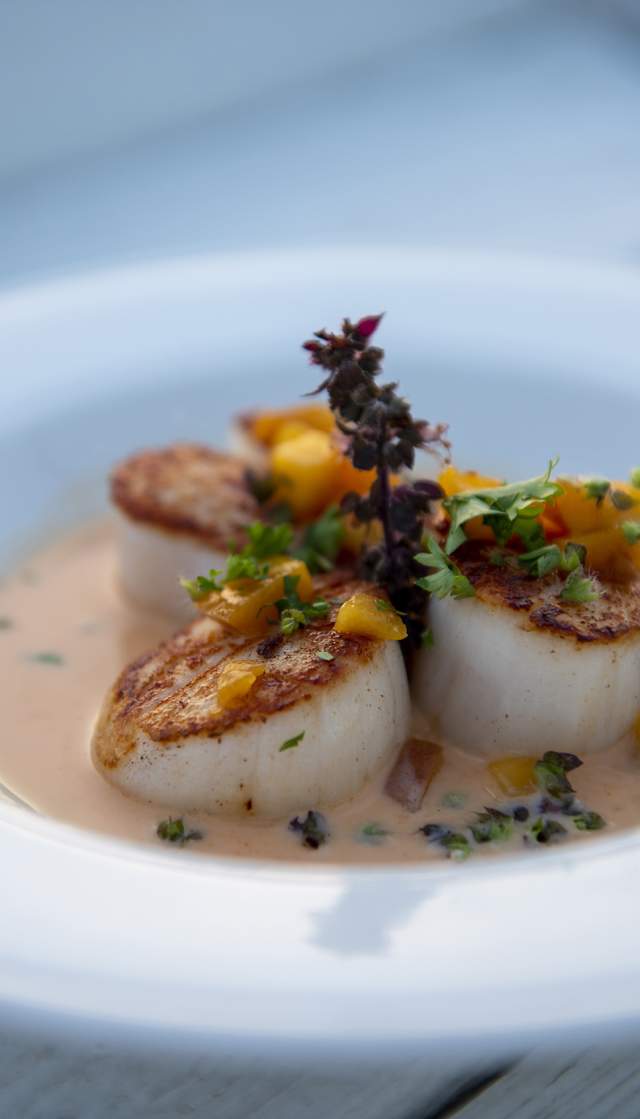 Fresh scallops enjoyed during outdoor dining experience on Ocean Isle Beach