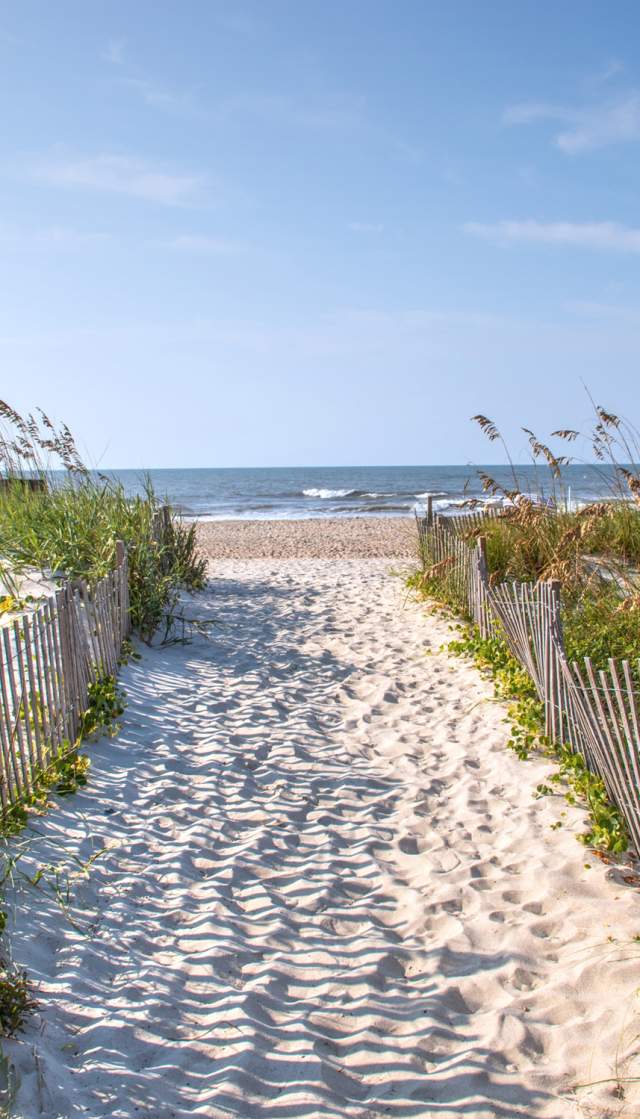 three photo collage of golf flag, beach path, and fishing off a boat