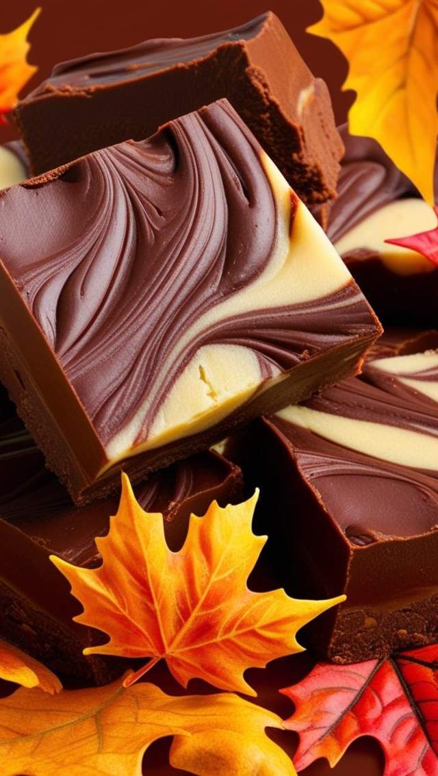 slices of fudge surrounded by colorful fall leaves