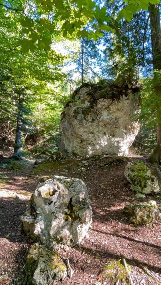 Friendship’s Altar is a limestone stack rising out of the Mackinac Island State Park forest near British Landing