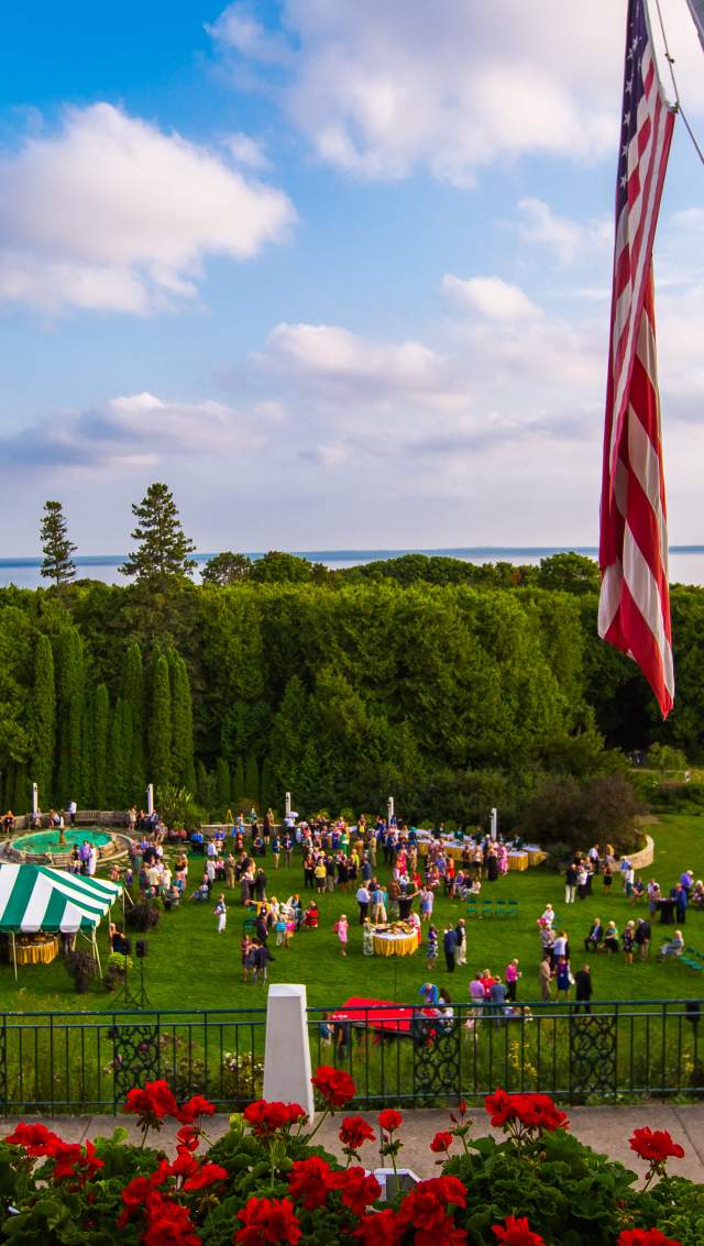 Aerial of an outdoor gathering