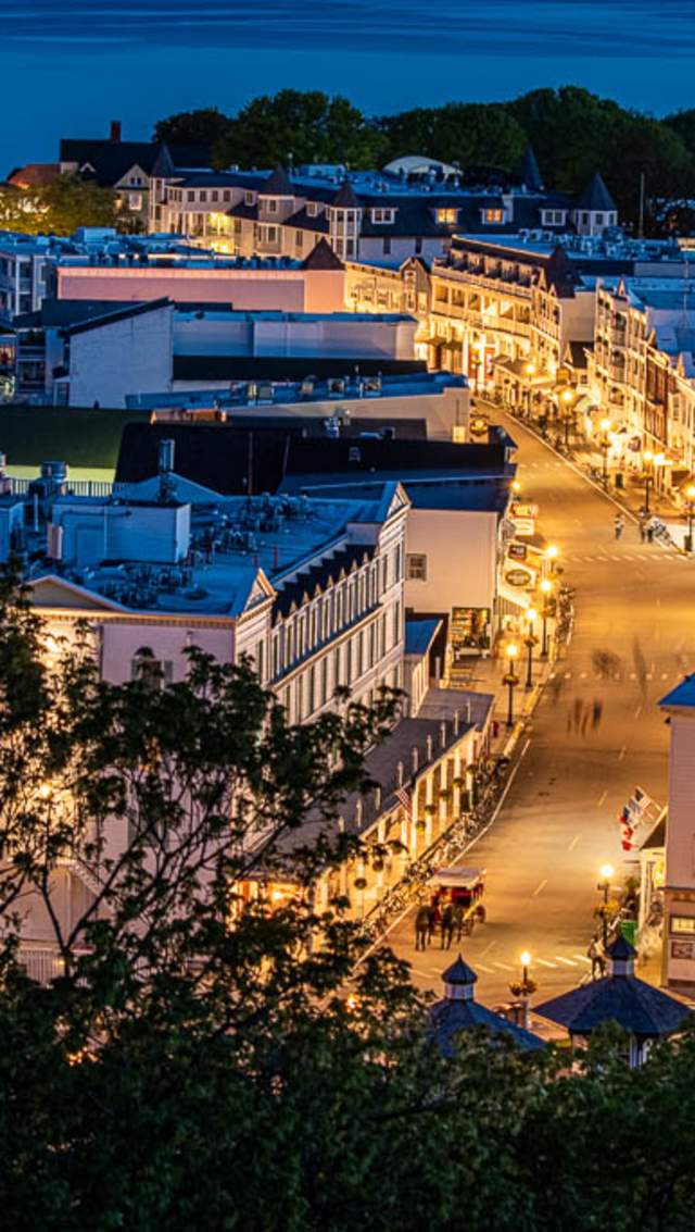 aerial view of street at night