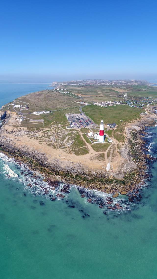 Aerial view of Portland Bill and the Isle of Portland, Dorset credit James Loveridge Photography