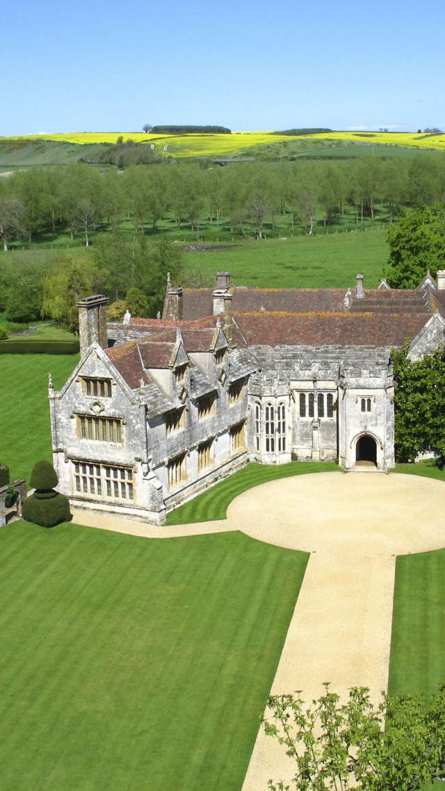 Looking down on Athelhampton House and Gardens