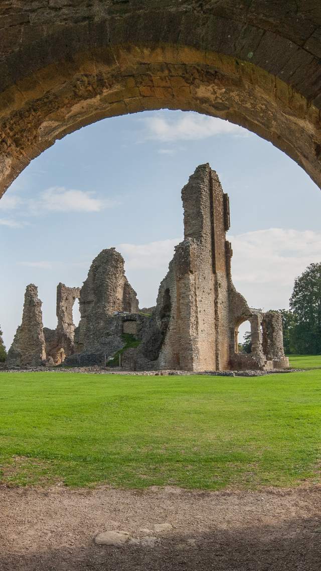 Looking through a passage way to Sherborne Old Castle ruins