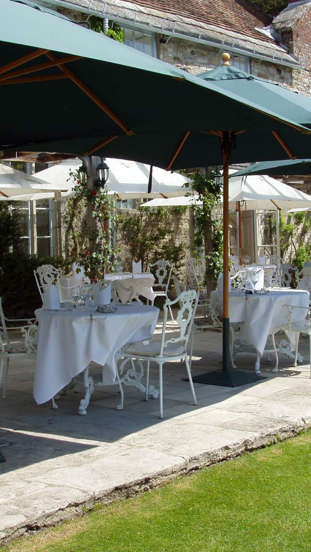 View of the terrace at the Priory Hotel