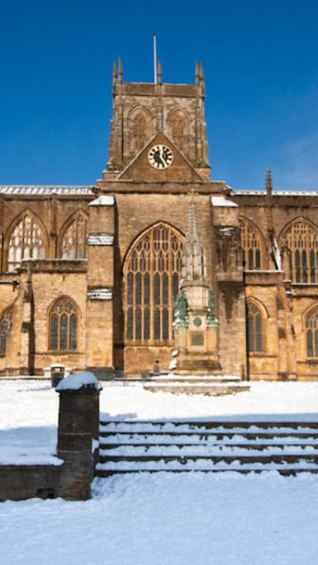 Sherborne Abbey in the snow