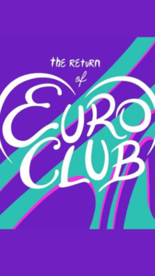 The text Euro Club in a heart on a blue and purple background