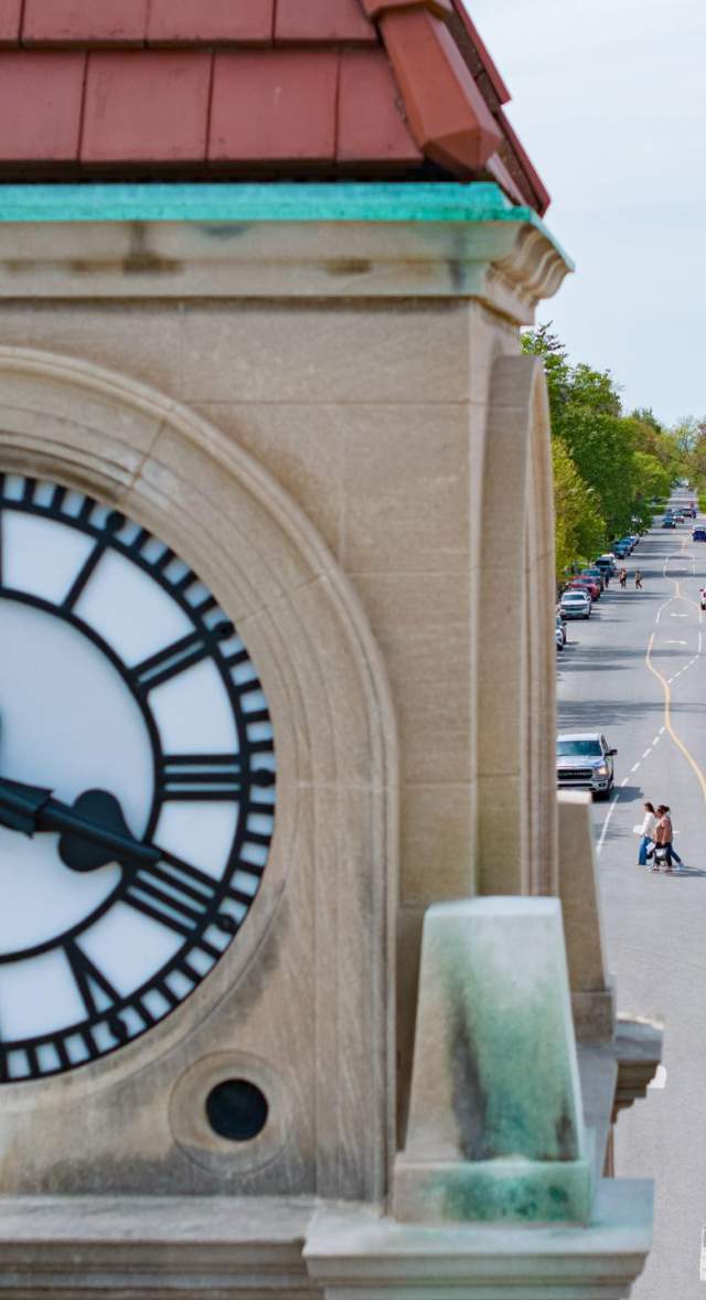 Aerial view of clock tower on Queen Street