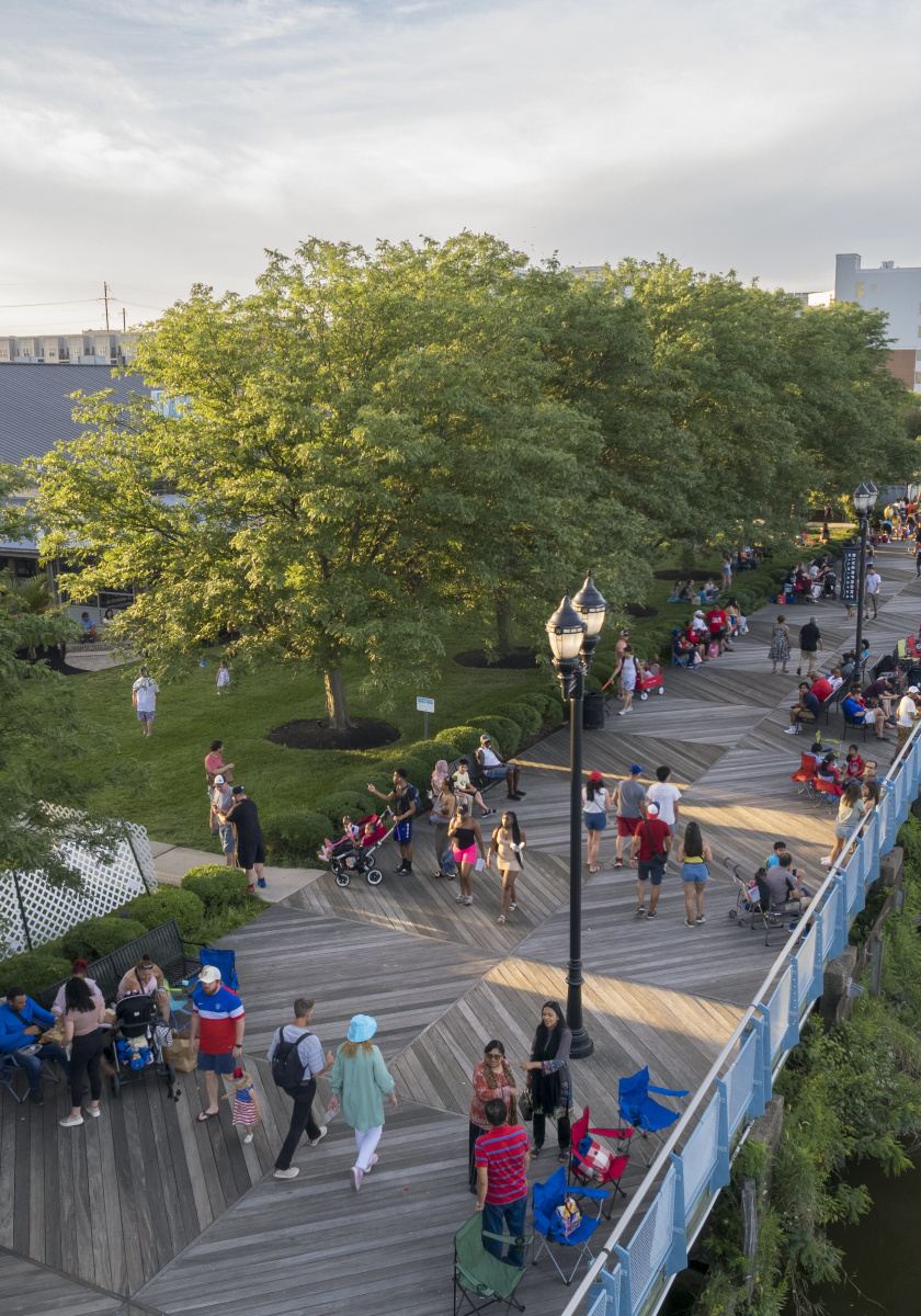 Riverfront Wilmington, aerial view of the riverwalk