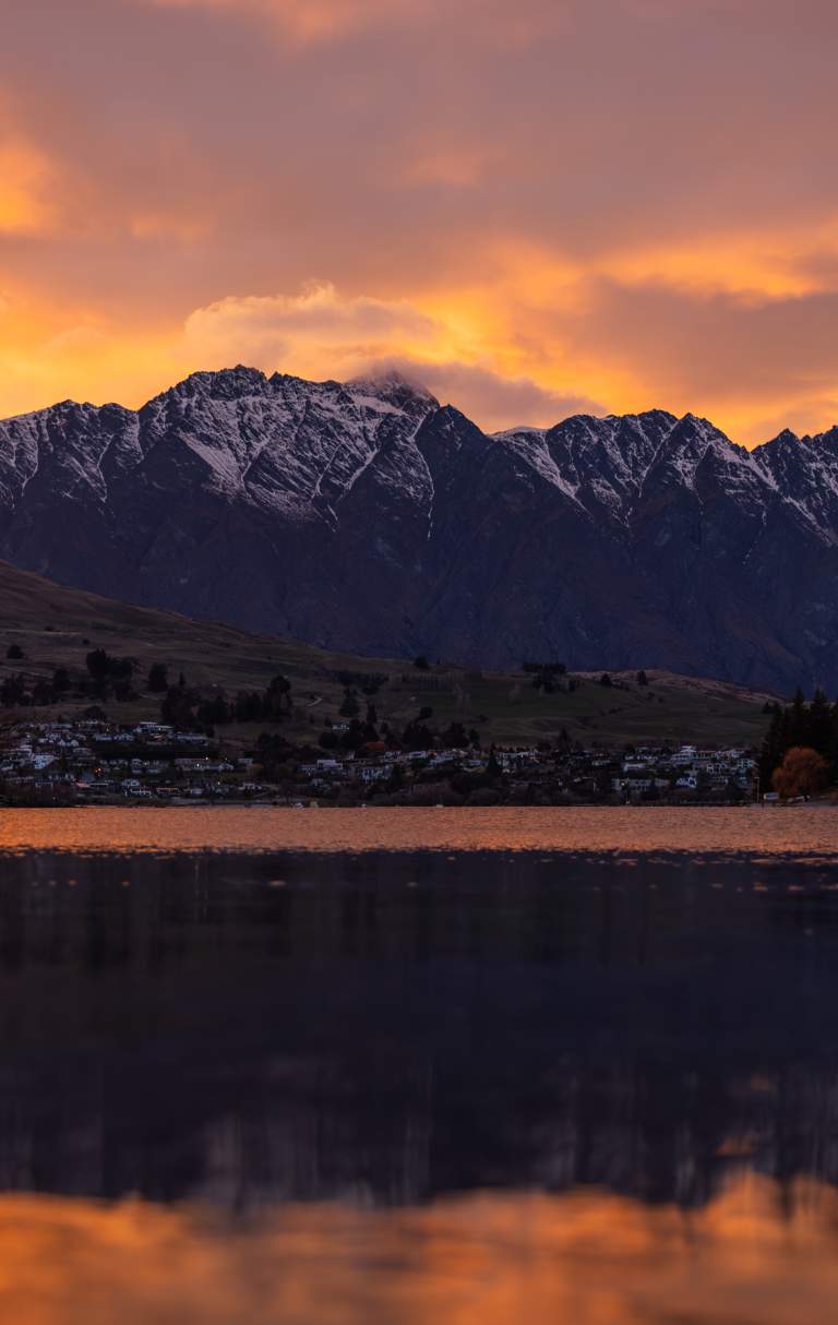 Winter Sunrise on Lake Whakatipu with The Remarkables in the background
