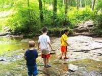 three boys in a creek