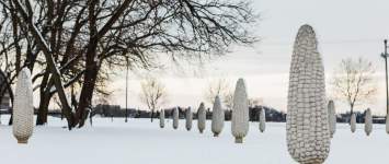 Field of Corn public art installation in the snow