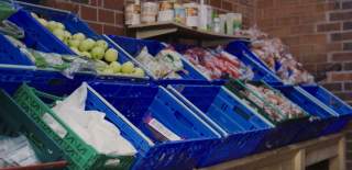 Baskets of fruit and vegetables.