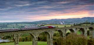 Train sunset landscape