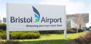 A white welcome sign at Bristol Airport  - Credit Bristol Airport