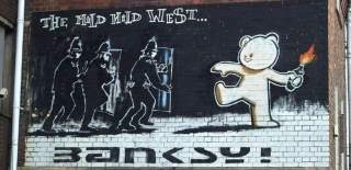 Banksy's 'The Mild Mild West' mural in Stokes Croft, central Bristol