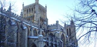 Exterior of Bristol Cathedral in central Bristol covered in snow - credit Visit Bristol