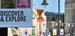 'Discover & Explore' banner on Park Street in Bristol - credit Bristol BID