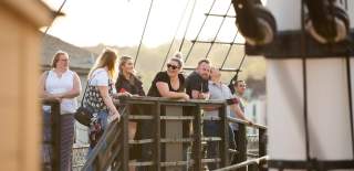 People on deck at Brunel's SS Great Britain at Bristol Dockyards
