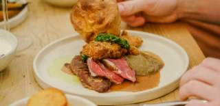 Plate of roast beef at BANK restaurant in Bristol - credit BANK
