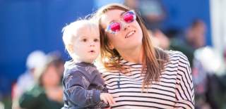 A mother and her son at the Bristol International Balloon Fiesta - credit Paul Box