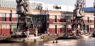 A view of the cargo cranes outside Bristol's M Shed local history museum - credit Paul Box