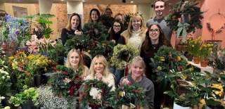 Group at wreath making workshop at Bristol Floral Design