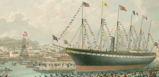 A painting of the launch of Brunel's SS Great Britain on the Bristol Harbourside in July 1843 - credit Brunel's SS Great Britain