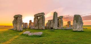 A view of the Stonehenge monument near Bristol at sunset