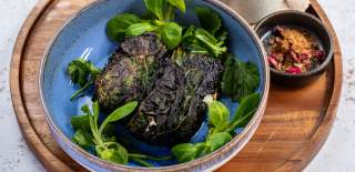 Vegetable dish with sauce and salad - credit The Granary