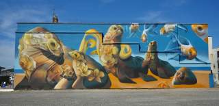 'Sea Lions' street art in Weston-super-Mare near Bristol - credit Curtis Hylton