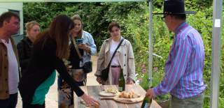 Wild West Cider people enjoying cheese and cider samples credit Hallam Greene