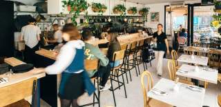Restaurant interior at RAGÙ in Wapping Wharf, Bristol