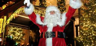 Santa outside Pittville Pump Room in Cheltenham.