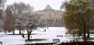 Pittville Pump Room Cheltenham in the snow