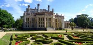 Front view of Highcliffe Castle and gardens