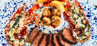 Surf & Turf on blue plate