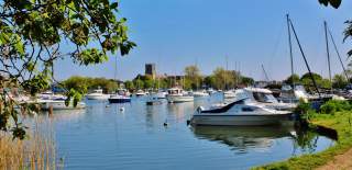 Christchurch Harbour with Christchurch Priory in background