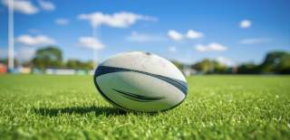 rugby ball on a pitch